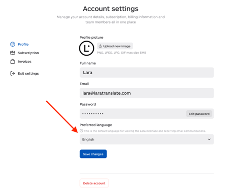  Lara account change language