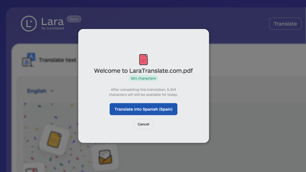Translating a PDF into Spanish using Lara Translate