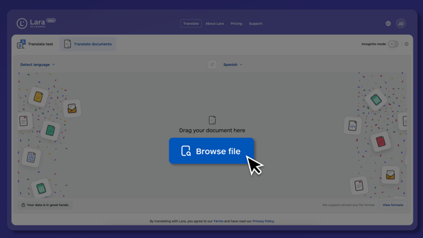 How to upload a Word document for translation in Lara Translate