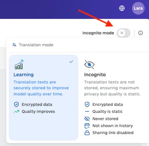 Translation Modes: Learning vs. Incognito