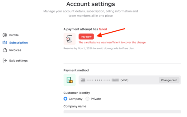 Pay now a failed renewal to Lara