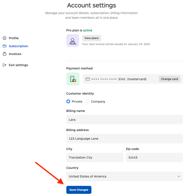 Change billing information in Lara