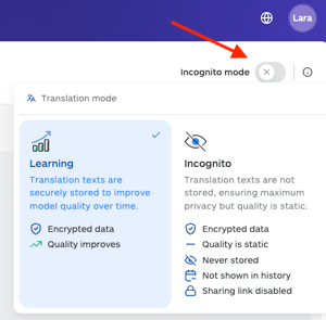 How to change translation modes in Lara