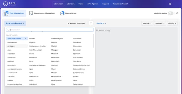 welche-prachen-unterstutzt-lara-text
